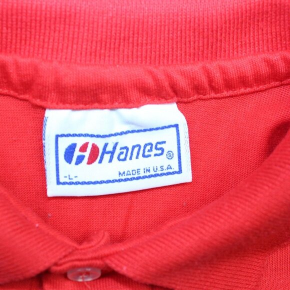Vintage Hanes Mens Large 2 Button 50/50 Red Polo Shirt Made USA Preppy Shirt - Picture 8 of 9